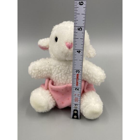 Small 5” Baby Lamb Sheep W/ Pink Diaper Plush In 7” Cloth Egg Shaped W/ Bow - Picture 5 of 8